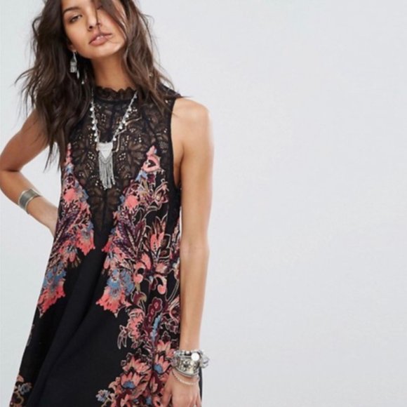 Free People Dresses & Skirts - Free People Black and Hot Pink Lace Slip Dress